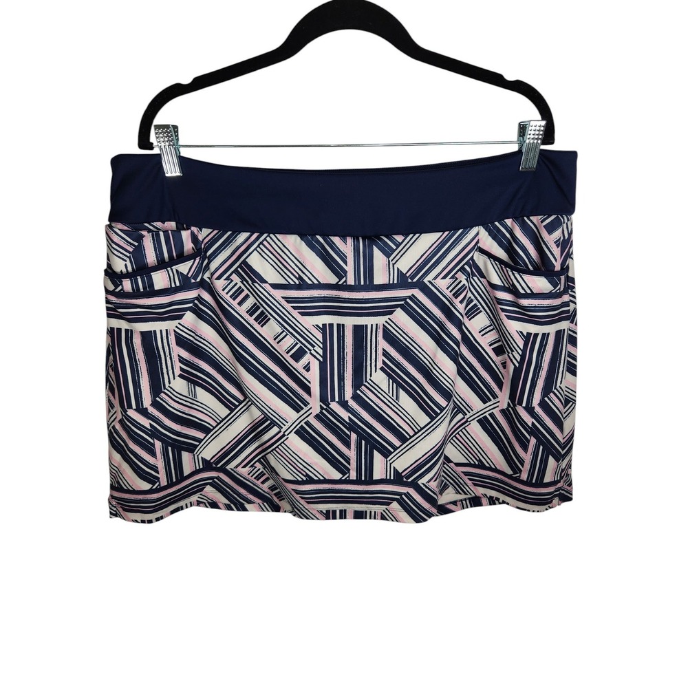 Adidas Golf Skort Women XL Blue Pink Geometric Abstract Print Athletic Skirt
